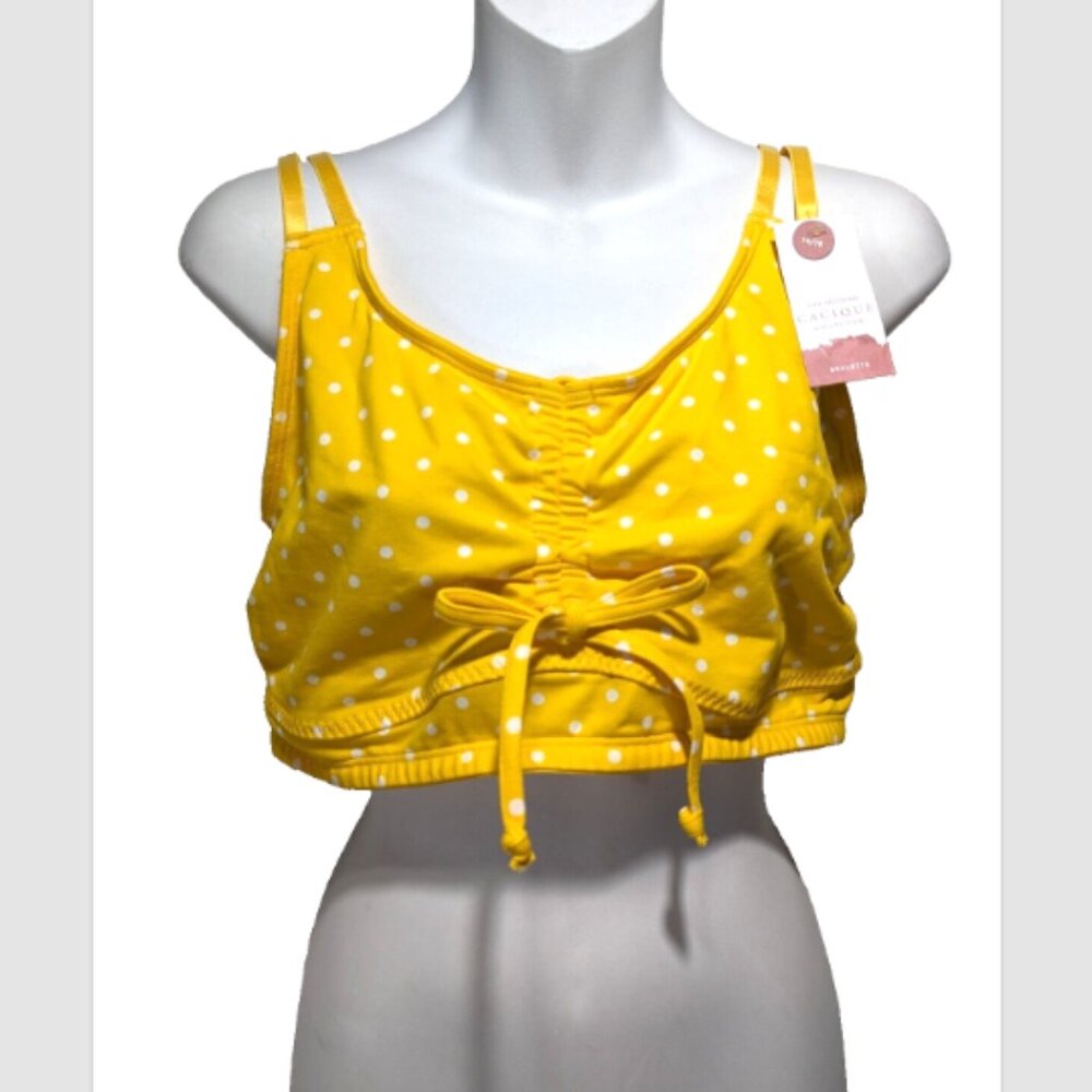 NWT Cacique Swim No-Wire Ruched Swim Bikini Top Yellow Polka Dot 14/16